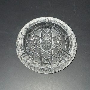 Crystal Glass Ashtray Round Trinket Dish Vintage Barware Collectible Heavy